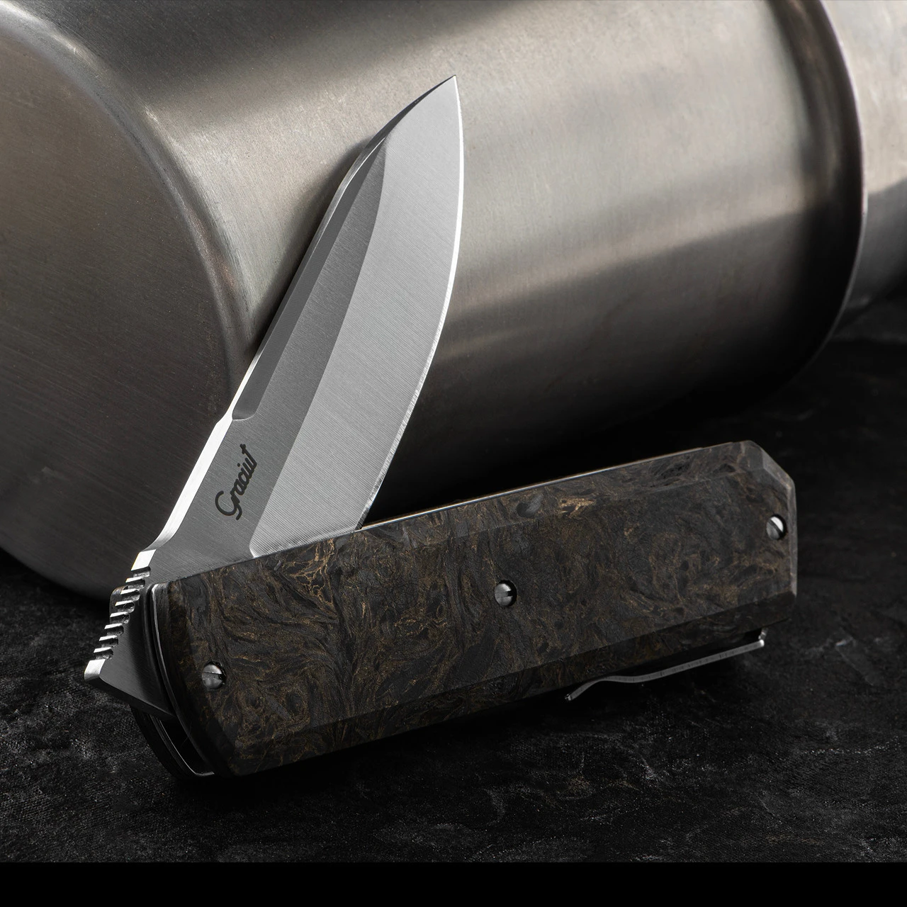 Maserin Silver 410 Fat Carbon "Gold Dark Matter" Folding Knife 5 Maserin Silver 410 Fat Carbon "Gold Dark Matter" Folding Knife - Image 3